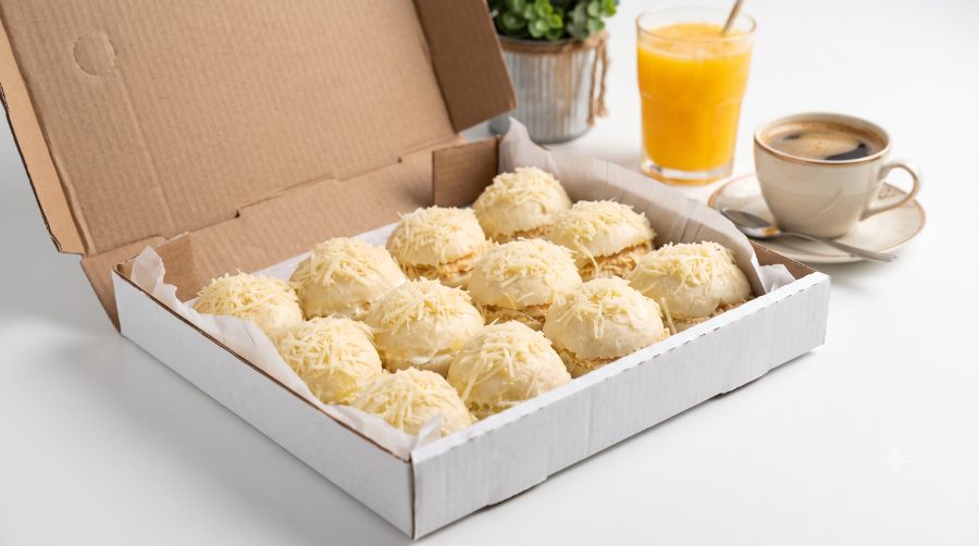 Caixa Experimente da Baianah com doze pãezinhos delícia