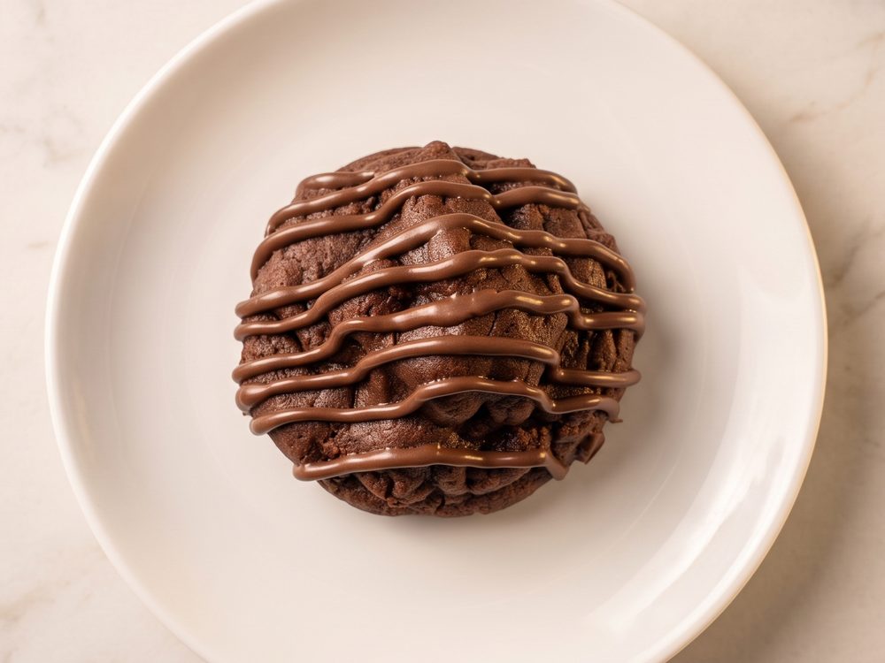 Cookie de Mainha Nutella, massa de chocolate com fios de Nutella